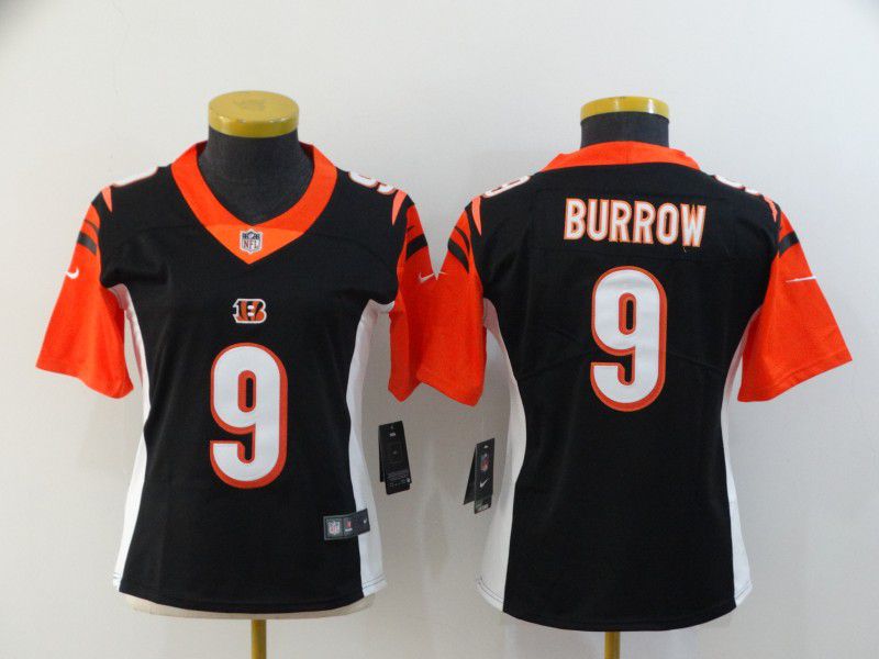 Women Cincinnati Bengals #9 Burrow Black Nike Vapor Untouchable Stitched Limited NFL Jerseys->women nfl jersey->Women Jersey